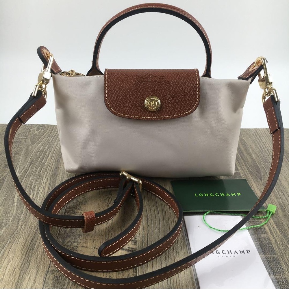 NWT Longchamp Mini Handbag Pouch Milky White Canvas Crossbody Makeup Bag Tote XS